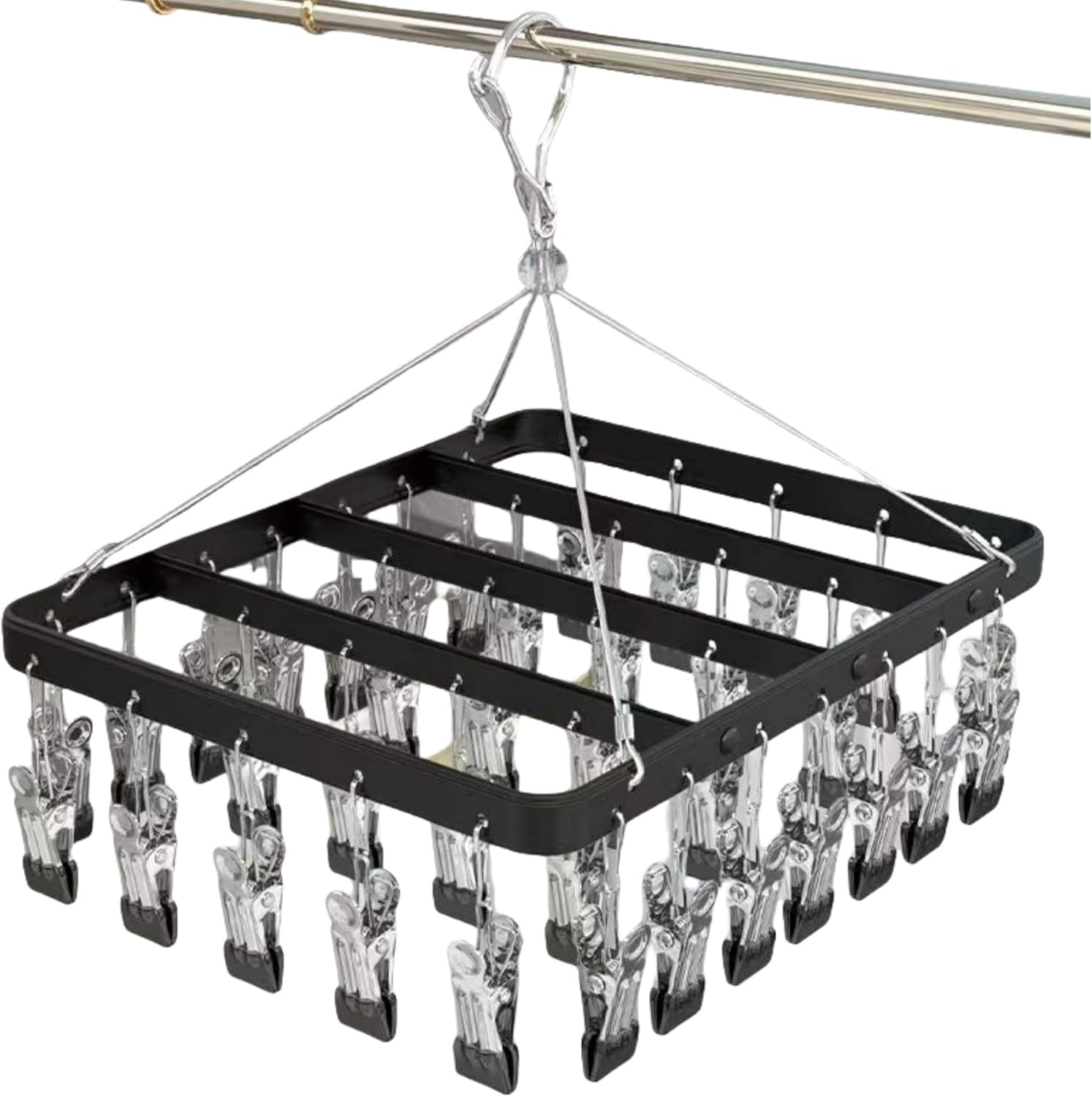 Trrcylp Étendoir à Linge Métal 36 Clips Avec Crochet Coupe-Vent - Pliable Pour Chaussettes Et Sous-Vêtements