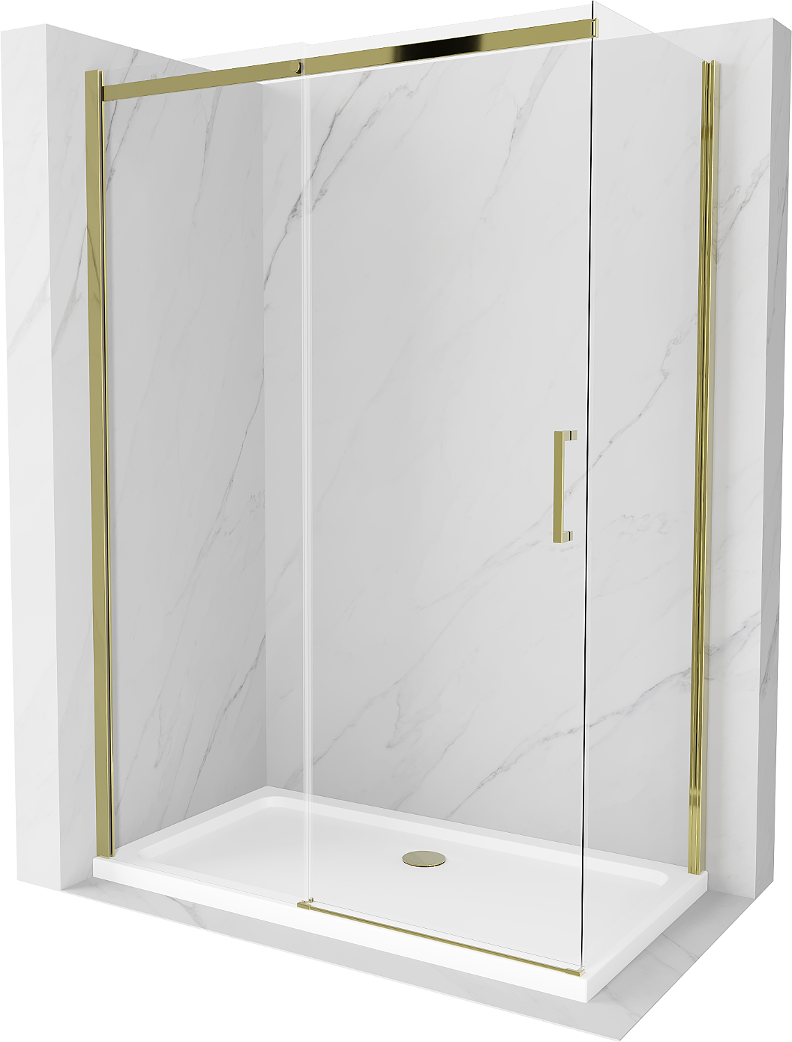 Mexen Omega kabina prysznicowa rozsuwana 140 x 80 cm, transparent, złota + brodzik Flat - 825-140-080-50-00-4010