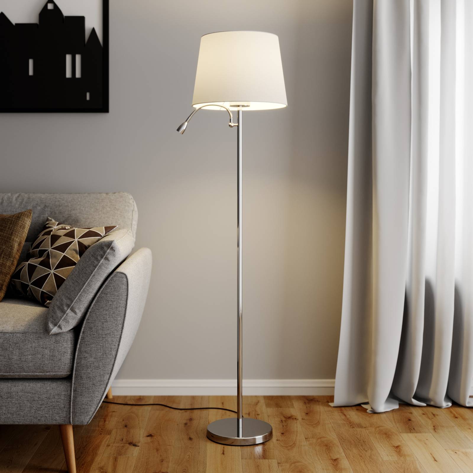 Lampada da terra Lindby Sonika, 175 cm, color nichel, vetro, E27