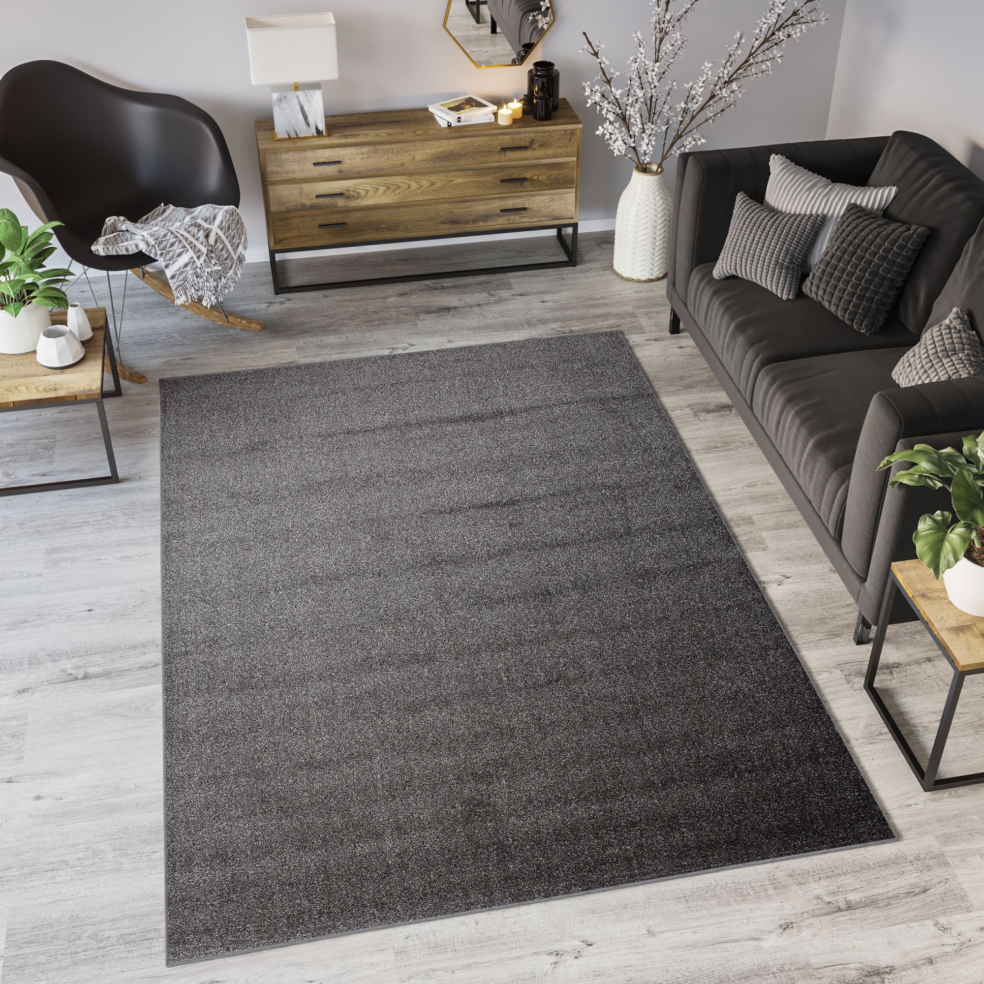 Tapiso noyan alfombra de salón habitación oficina diseño moderno gris fina suave resistente 160 x 220 cm