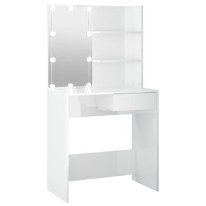 Coiffeuse Avec Miroir – Blanc Brillant 74,5x40x141 Cm – Neuve