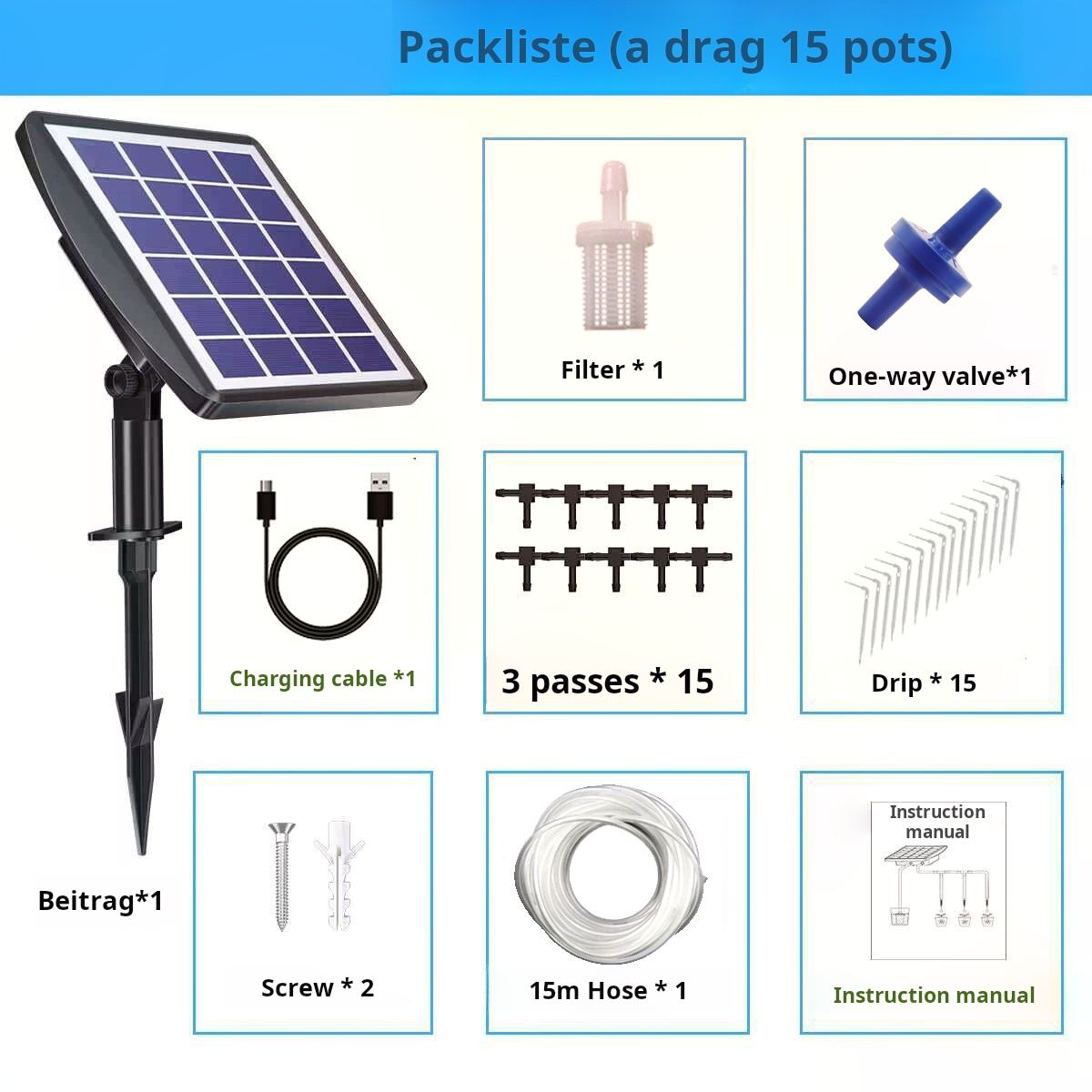Système d'irrigation goutte à goutte solaire automatique, kit d'arrosage automatique pour 15 pots, kit d'irrigation goutte à goutte avec minuterie - 4
