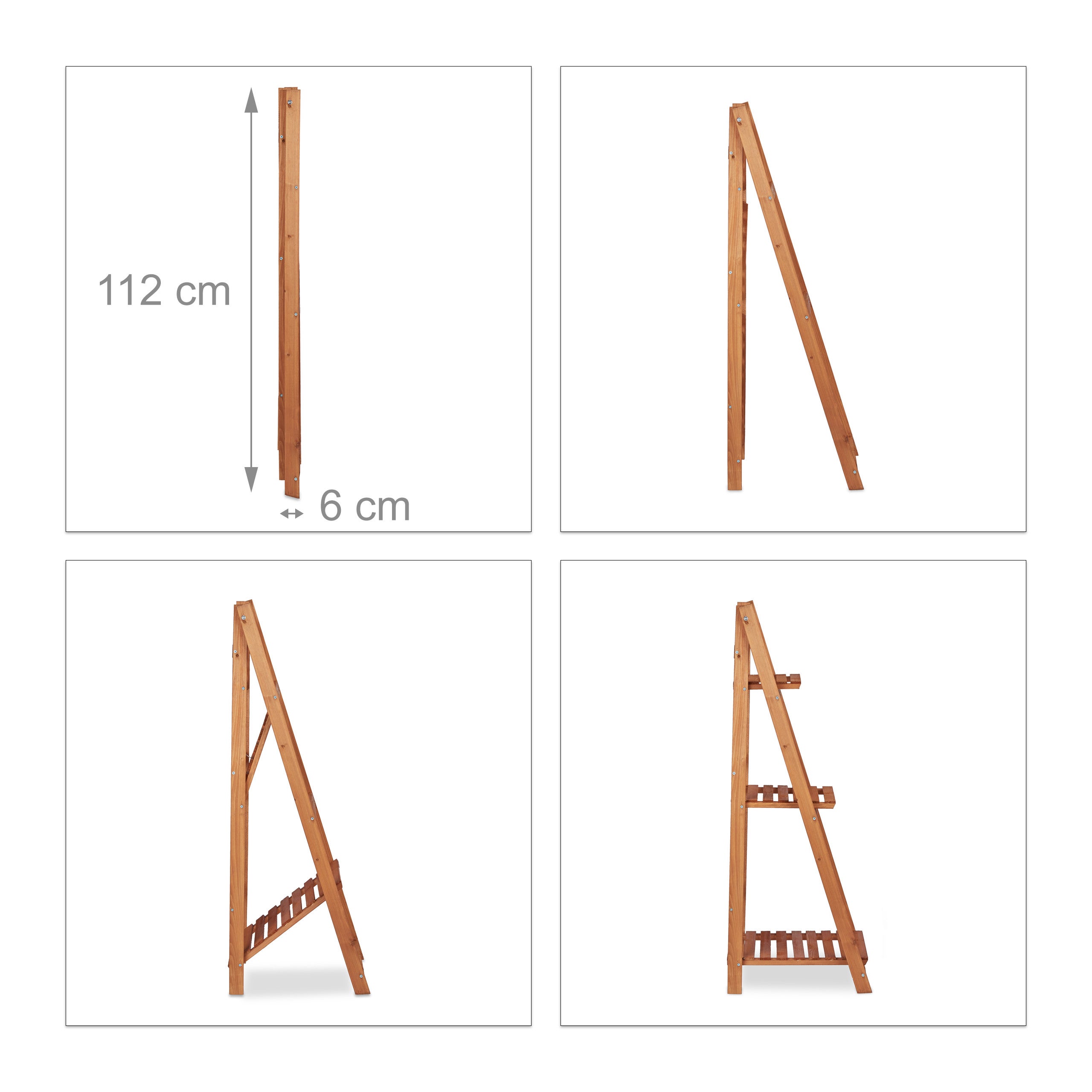 Escalier pour plantes bois échelle plante support intérieur HxlxP: 107,5 x 41 x 25 cm 3 niveaux, marron, Relaxdays - 6