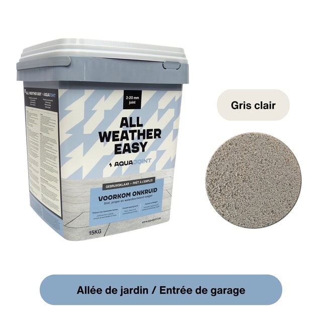 Joint drainant prêt à l’emploi – AquaJoint All Weather Easy DRIVE Gris clair 15 kg – Joints 2–20 mm – Pour allées et entrées de garages