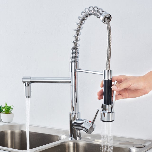 Mitigeur Cuisine avec Douchette Extractible Chromé,Robinet évier Moderne Laiton,Rotatif 360°,Robinetterie Rétractable,Robinet Cuisine 2 Jets