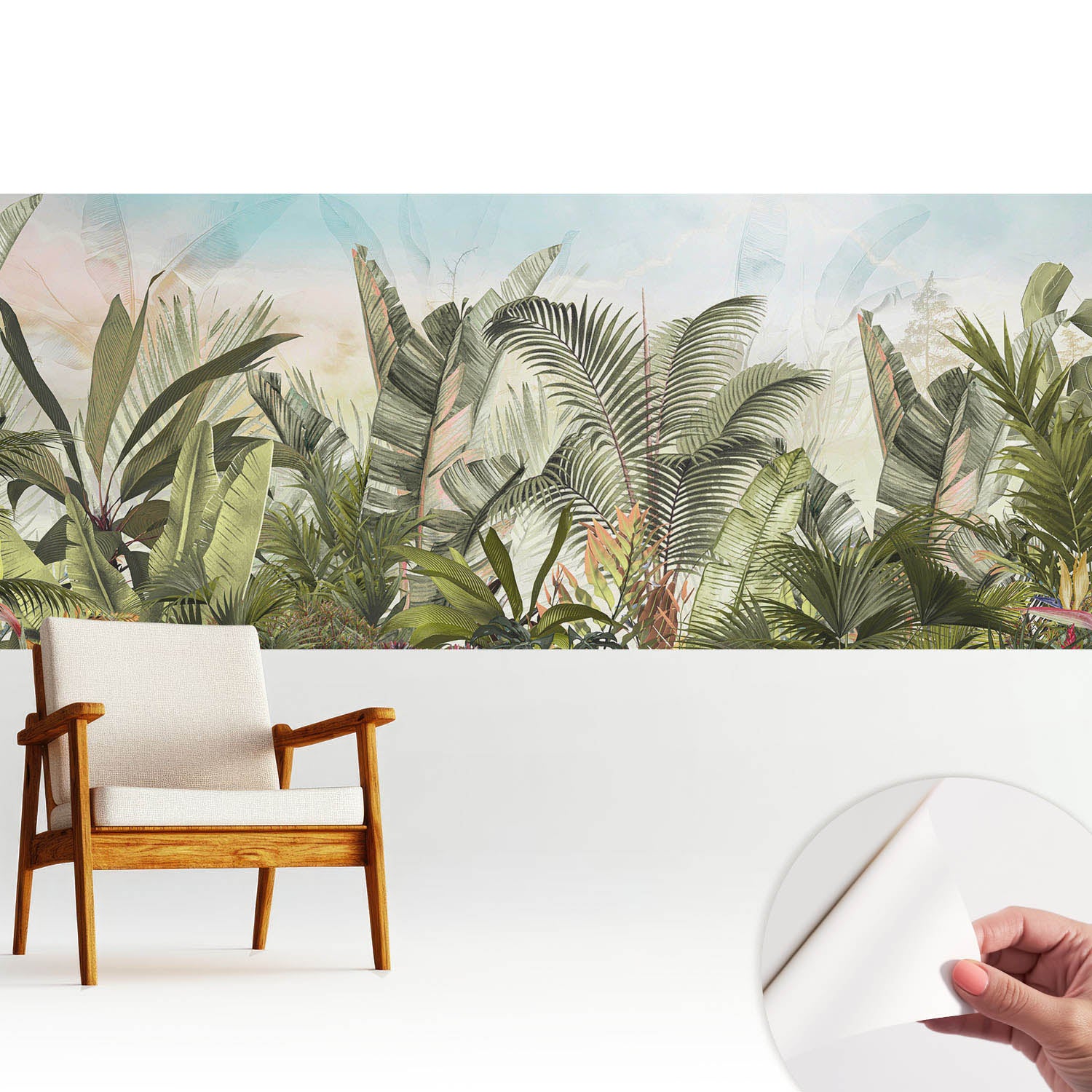 Tapeta samoprzylepna nowoczesna dekoracyjna elegancka stylowa trwała i łatwa w montażu 250x104 cm - Egzotyczna dżungla pastelowy klimat TULUP