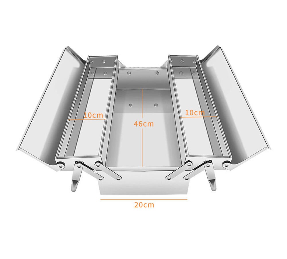 Dwuwarstwowe, wielofunkcyjne, składane skrzynki narzędziowe ze stali nierdzewnej do użytku domowego i profesjonalnego, 46 x 20 x 15 cm - 2