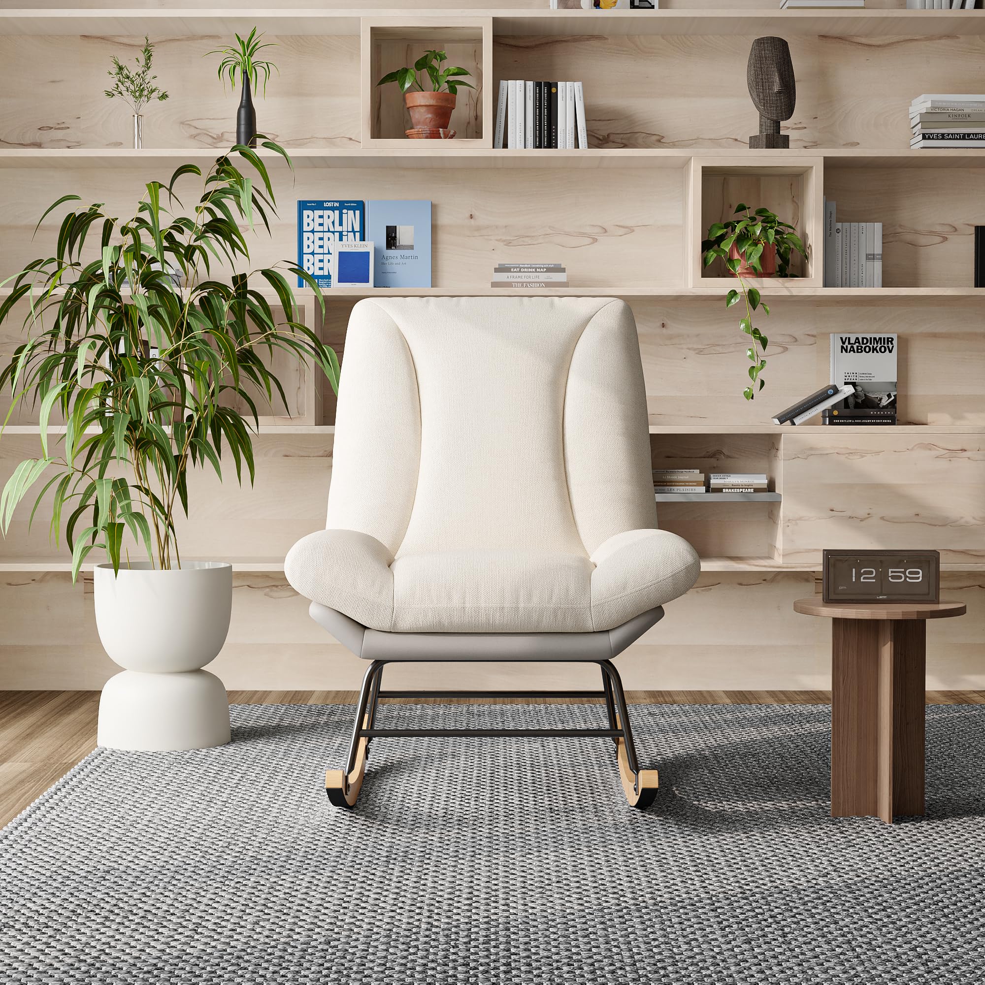 Fauteuil à Bascule, Rocking Chair, Fauteuil rembourré en Lin, avec Dossier Haut réglable, Chaise à Bascule, Chaise de Relaxation, d'allaitement - 9
