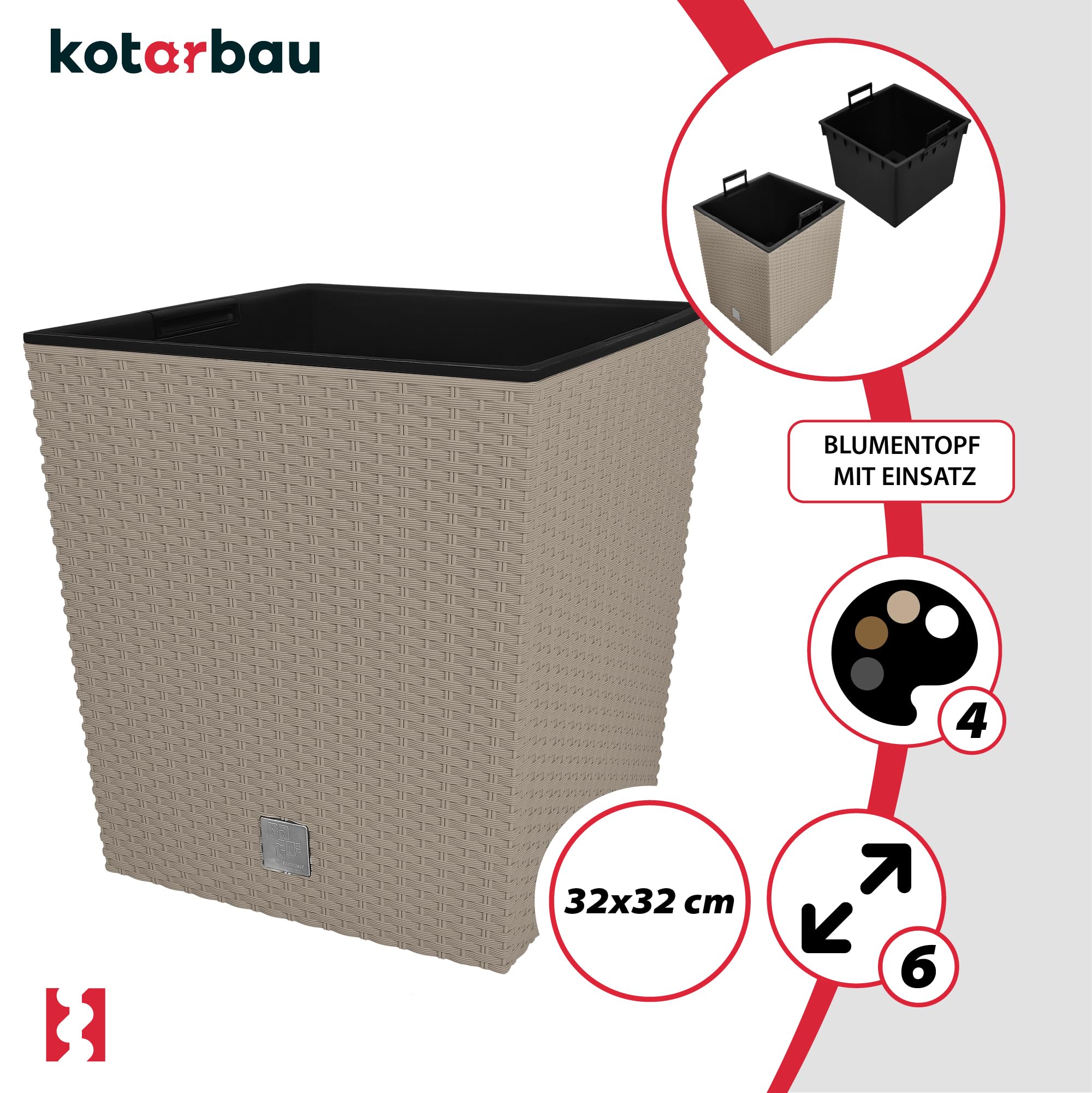 2x donica doniczka 32 l ogrodowa balkonowa taras kwiaty rattan wkład ogród - KOTARBAU - 4