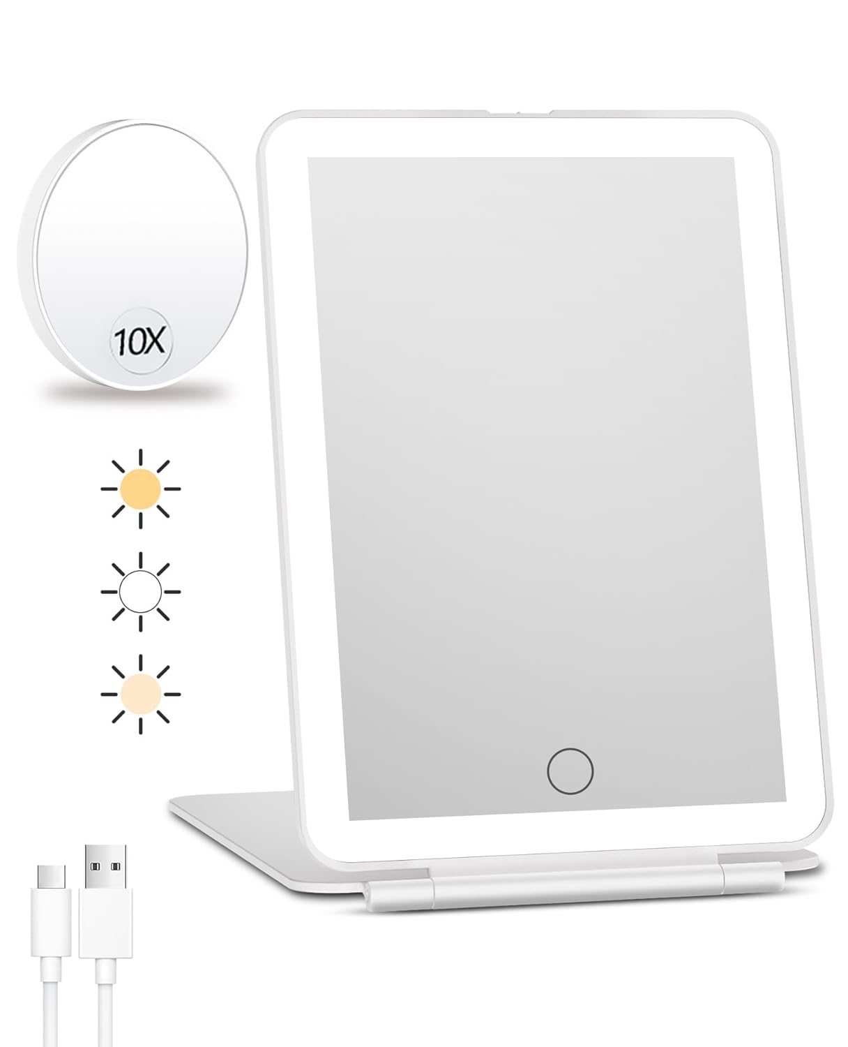 Mavoro 17,5 x 22,5 cm Miroir de voyage éclairé à LED rechargeable | Petit miroir mural adhésif | Miroir de voyage éclairé à poser et à coller | Miroir de courtoisie en