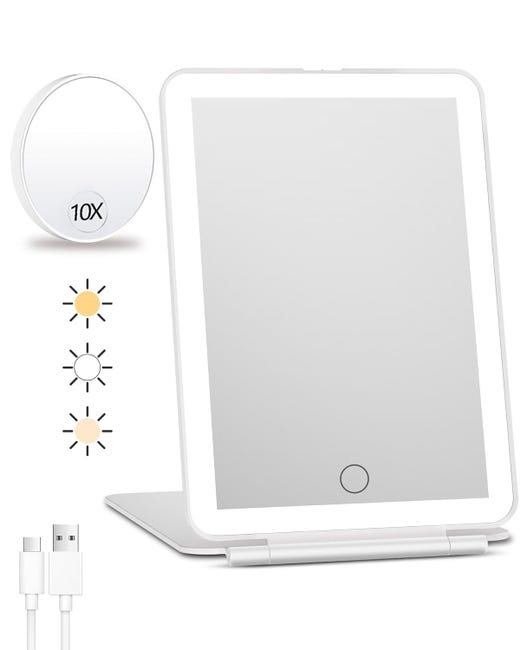 Mavoro 17,5 x 22,5 cm Miroir de voyage éclairé à LED rechargeable | Petit miroir mural adhésif | Miroir de voyage éclairé à poser et à coller | Miroir de courtoisie en Mavoro 17,5 x 22,5 cm Miroir de voyage éclairé à LED rechargeable | Petit miroir mural adhésif | Miroir de voyage éclairé à poser et à coller | Miroir de courtoisie en