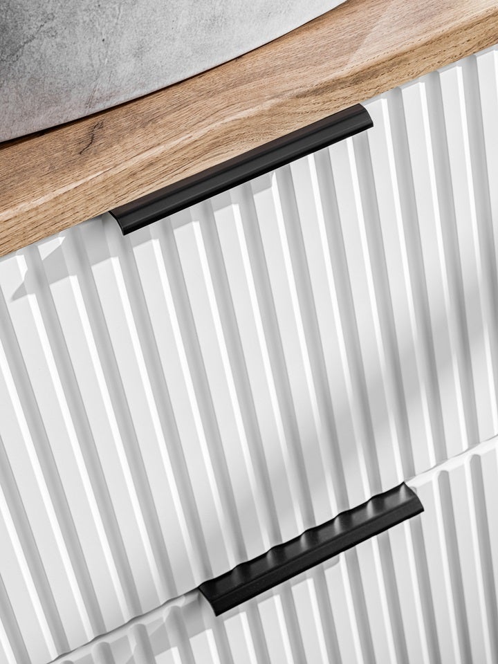 Meuble sous double vasque ADEL BLANC avec l'étagère - extension et plan CHÊNE 140 cm - 10