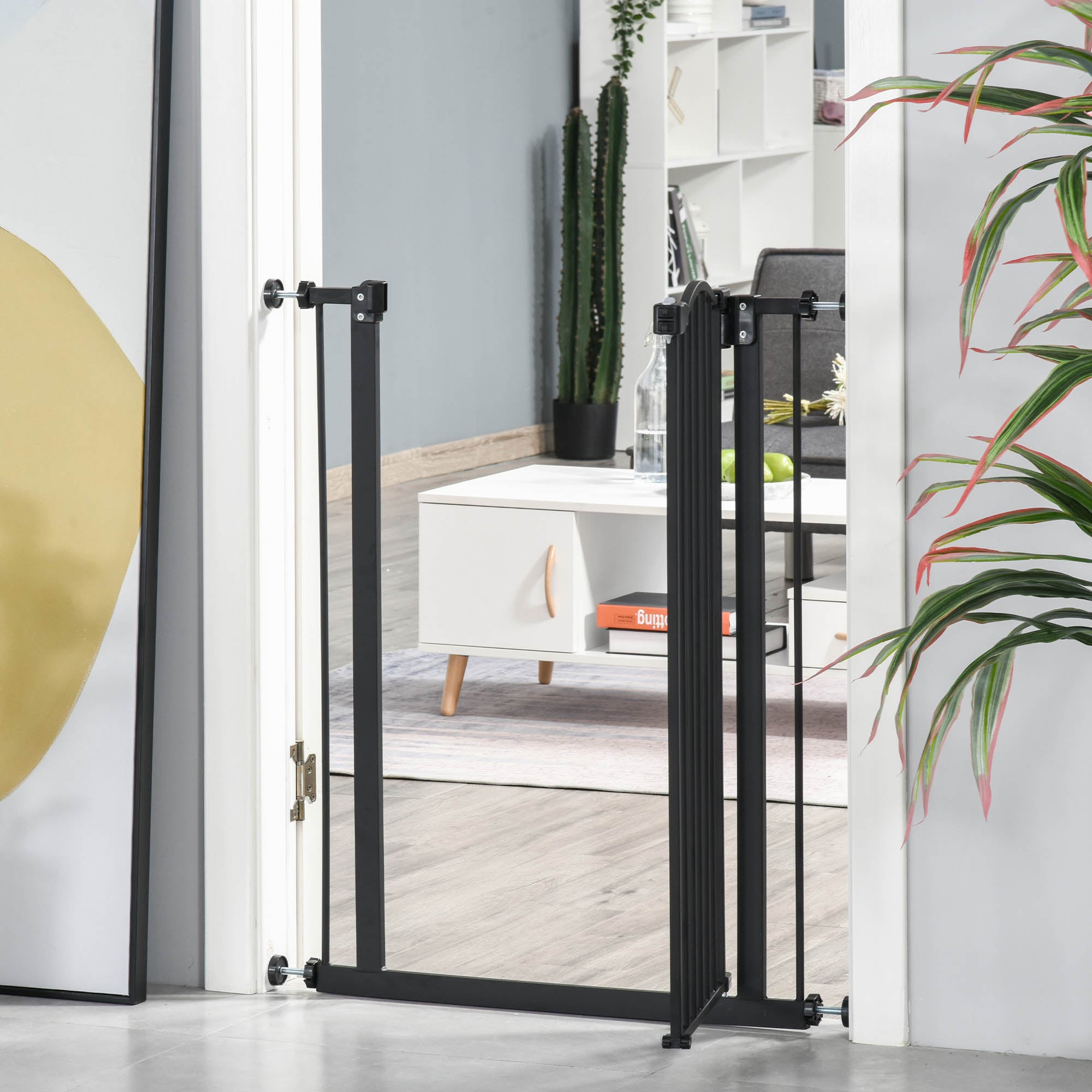 Barreira de Segurança Cães PawHut Metal e Plástico Preto 74-80x94 cm D06-094 - 2