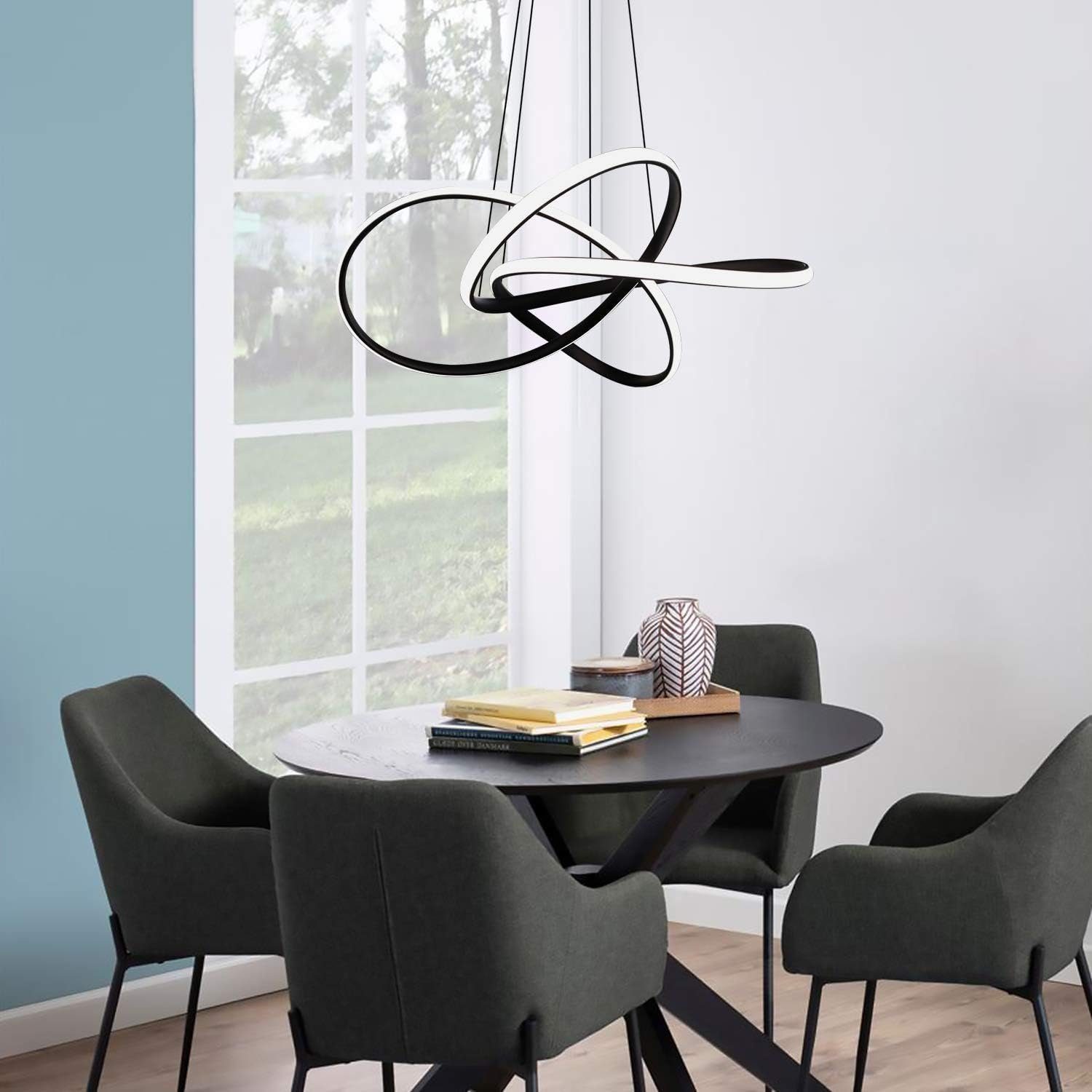 Suspension LED Nettlife pour salon&nbsp;: noire, à intensité variable, 62&nbsp;W, Ø&nbsp;58&nbsp;cm, anneaux, hauteur réglable - 6