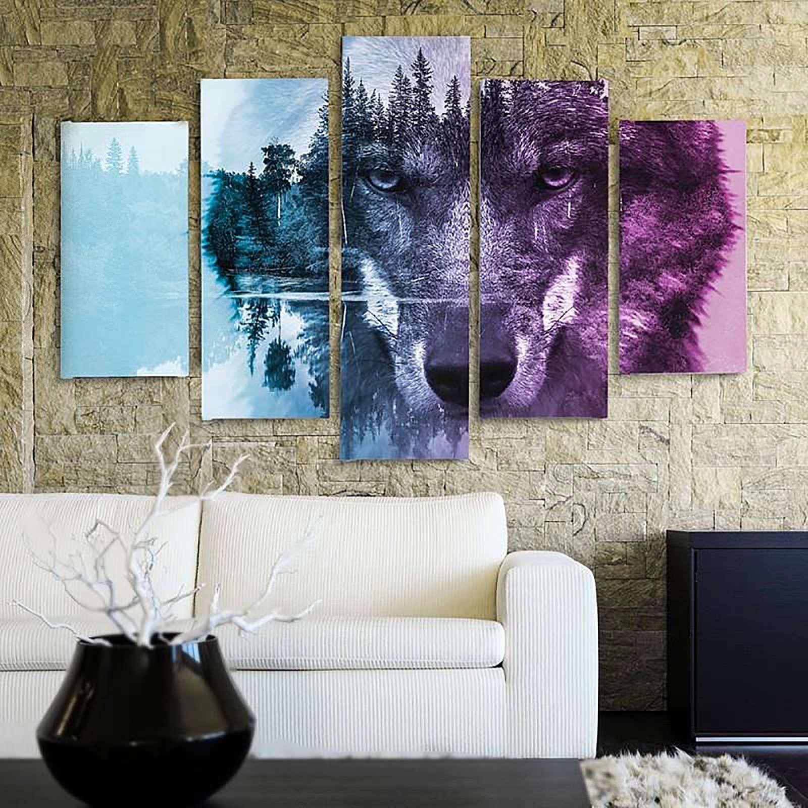 Tableau loup sur le fond de la forêt violette - 200 x 100 cm - 4