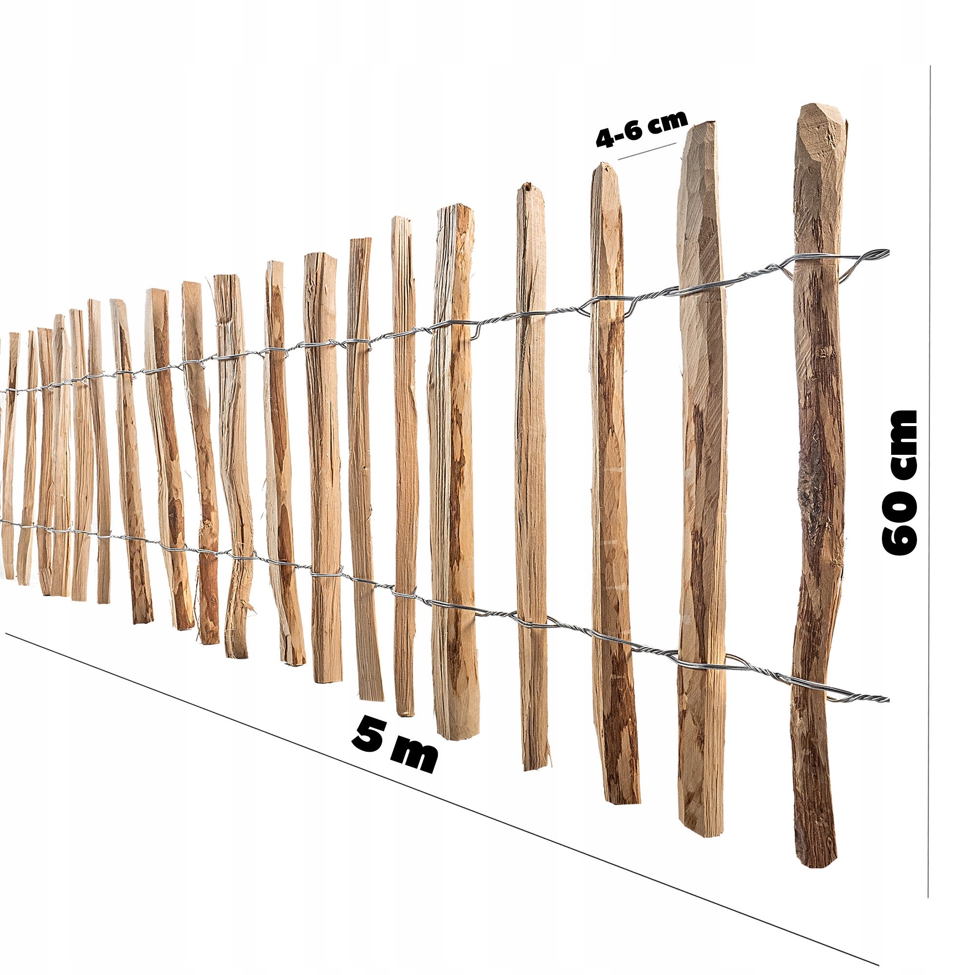KADAX Staccionata per Giardino in Legno di Nocciolo, Ganivelle Naturale e Resistente per Delimitazione dello Spazio Esterno (4-6 cm, 60 x 500 cm) - 4