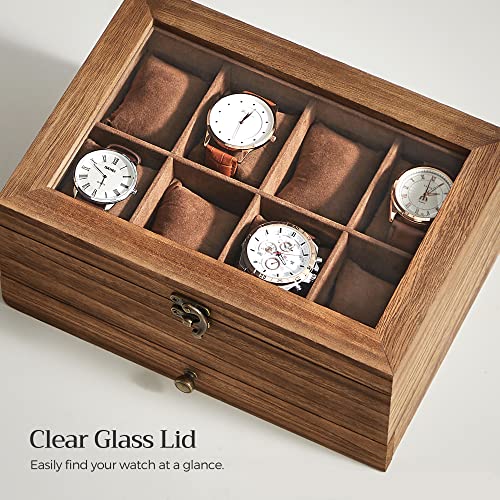Boîte à Montres 8 emplacements, Écrin à Montres en Bois, avec Couvercle en Verre, Couleur Boisée Rustique - 7