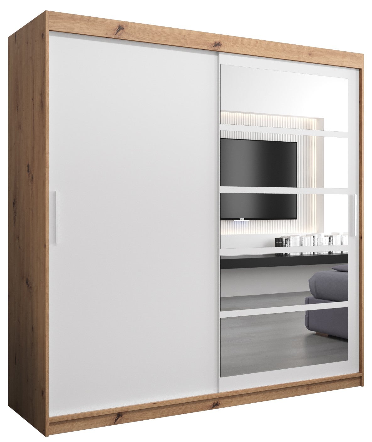 Szafa przesuwna garderoba ROMA 1 200 x 62 x 200 cm Artisan + Biały - Abiks Meble