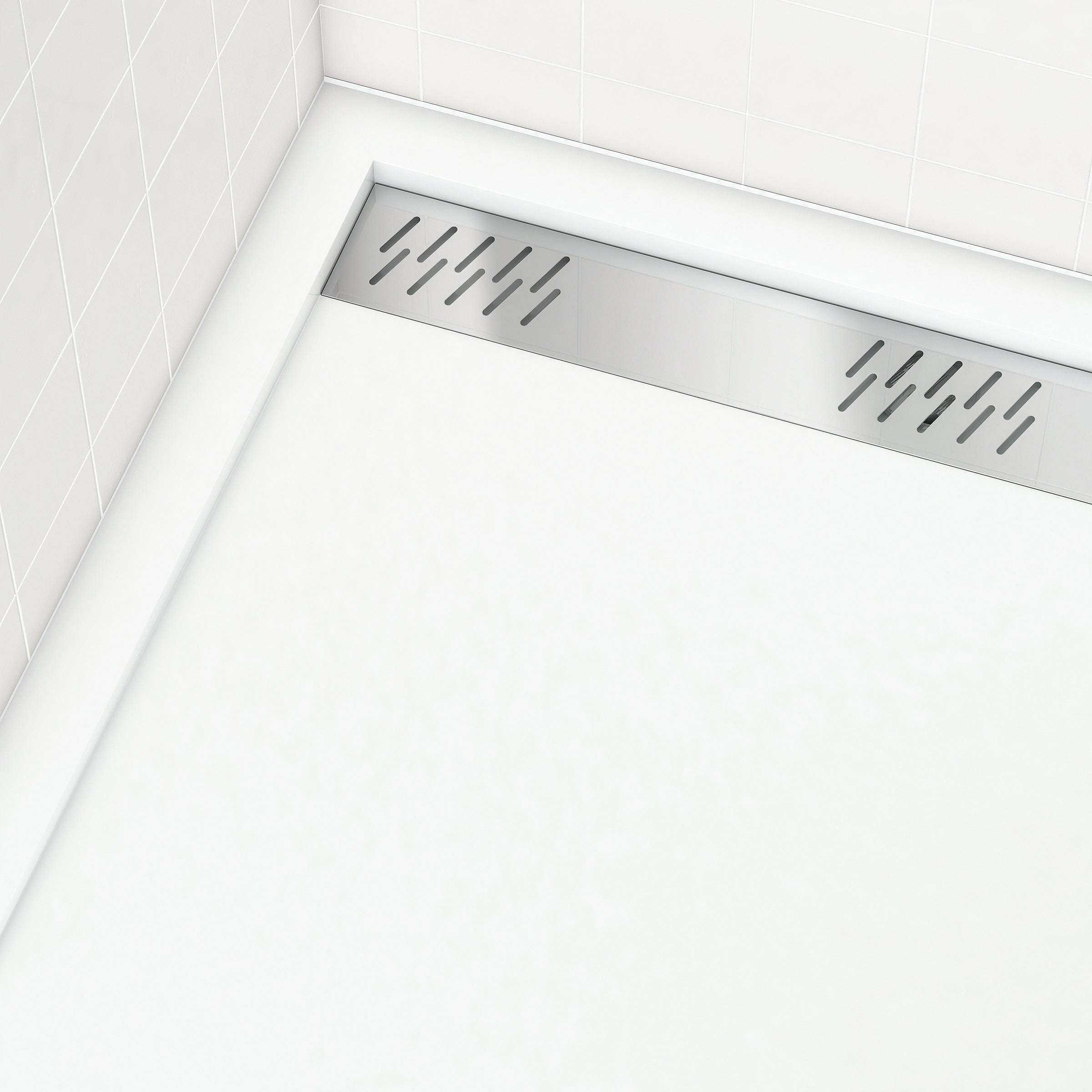 Receveur en acrylique Blanc 80x140x5 cm - Grille Linéaire Chrome - WHITENESS II - 3