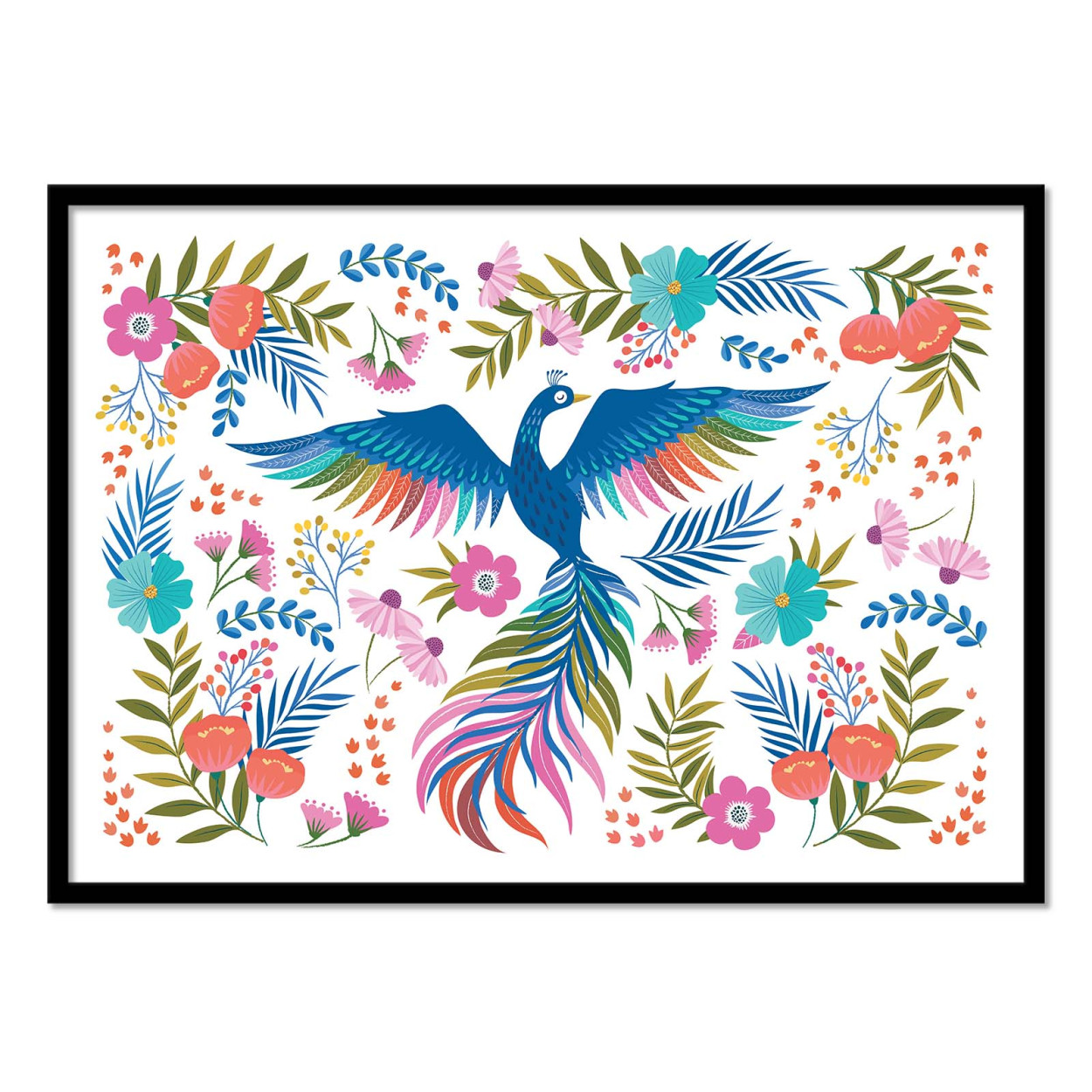 Art-poster - rainbow phoenix light version - klara hawkins - con marco negro 30 x 40 cm