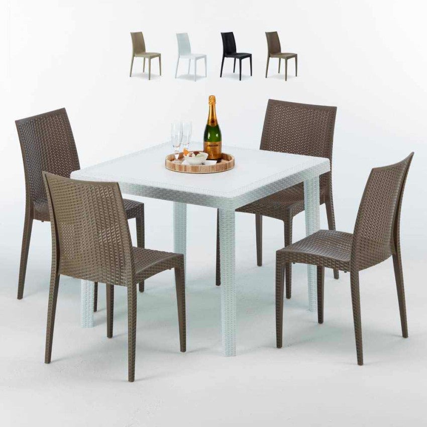 Table Carrée Blanche 90x90cm Avec 4 Chaises Colorées Grand Soleil Set ...