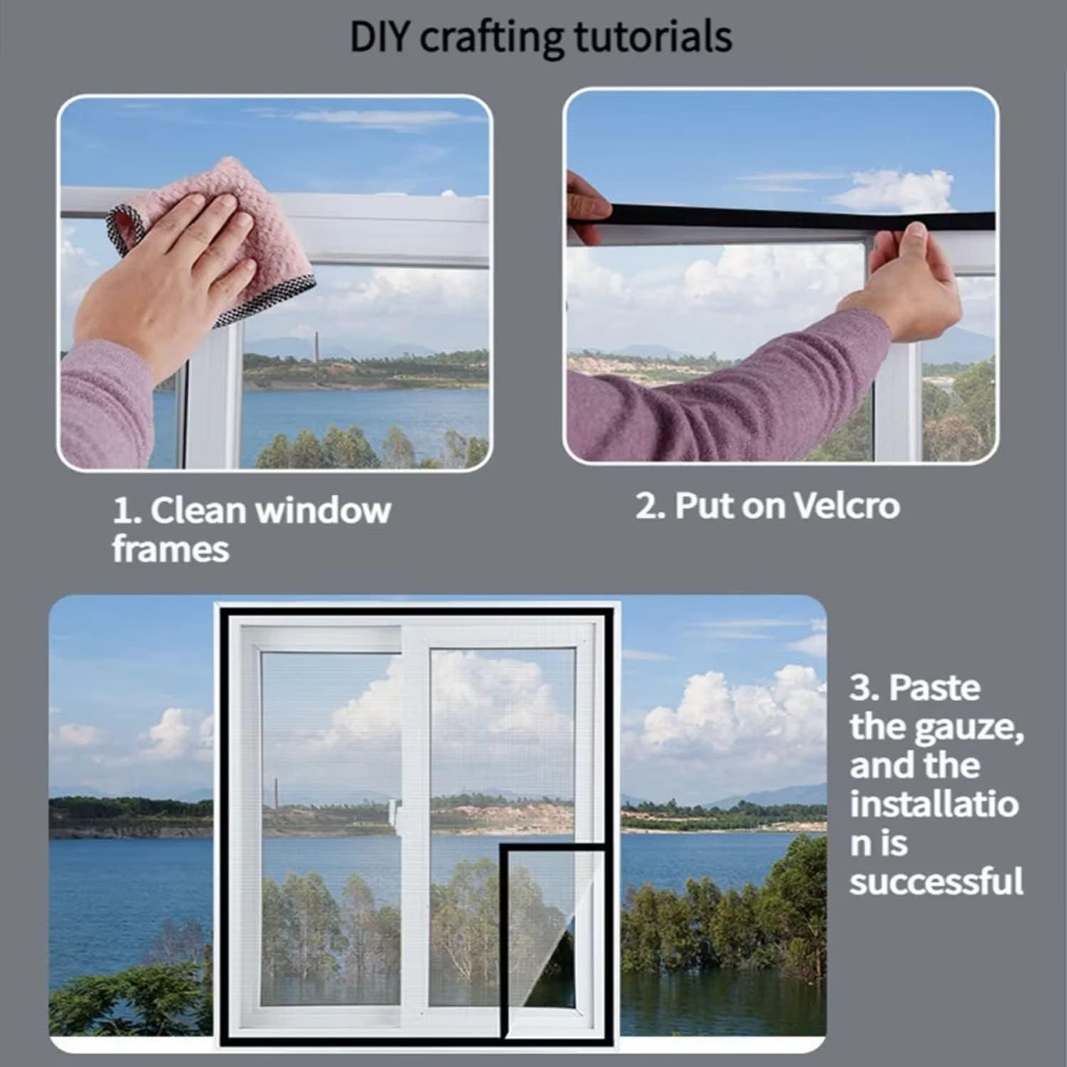Mosquitera para ventanas, 130x150cm. Malla autoadhesiva antimosquitos, sin necesidad de taladrar, ideal para ventanas de balcón, salón y patio. - 5