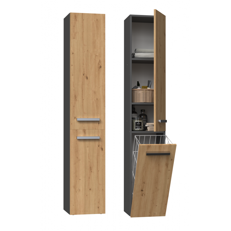 YANA - Mueble de baño con cesto de ropa - 31x30x174 cm - Columna de almacenamiento de baño - 3