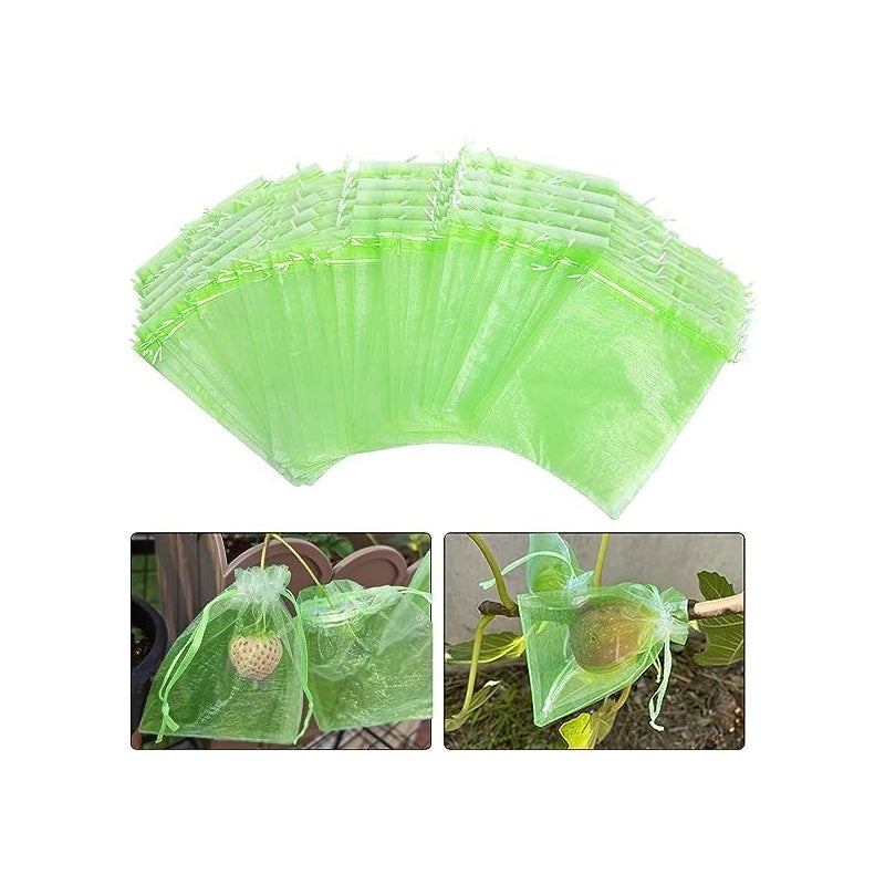 100 sztuk Woreczków Ochronnych na Owoce, Woreczek Ochronny na Winogrona, Oddychające Woreczki z Organzy ze Sznurkiem, do Ochrony Gron 20x15cm