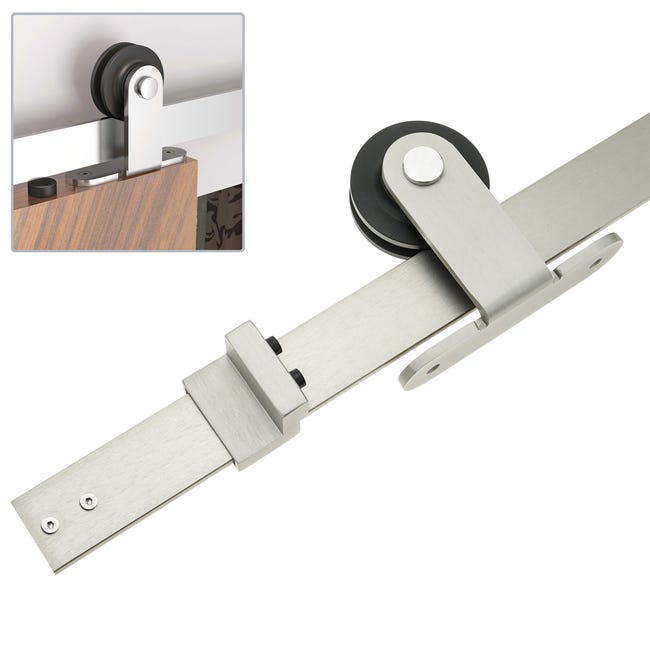 Binario Porta Scorrevole 200cm | 2 Sezioni In Acciaio Carbonio Con Roulette | Per Esterno Muro, Bianco - Foto 9