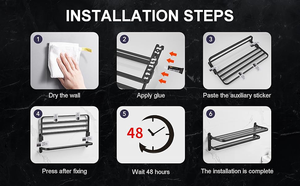 50cm Wieszak na ręczniki łazienkowe - ścienny podwójny uchwyt na ręczniki, styl hotelowy - matowa czerń - 6