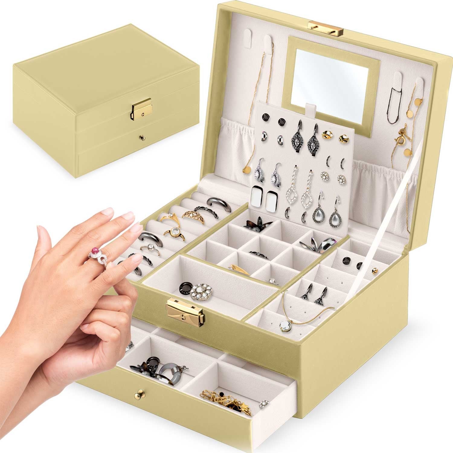Szkatułka na biżuterię duża Massido MS-709 kuferek organizer elegancki pudełko złote