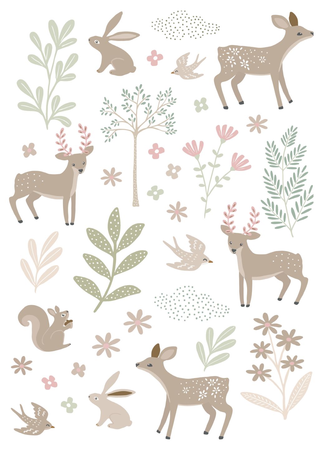 Mural decorativo autoadhesivo ciervos beige y verde - 33 cm x 47,5 cm - estahome