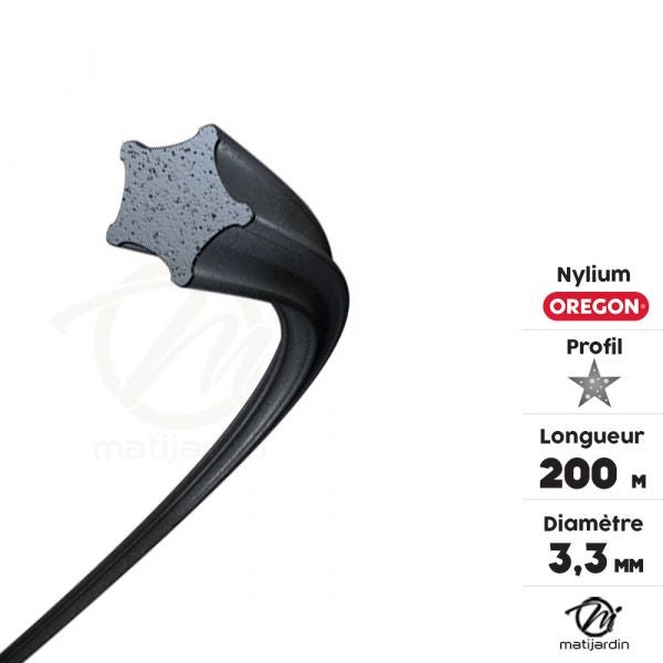 Fil nylon Oregon Nylium 3,3 mm x 200 m. Etoilé. Bobine. Fil débroussailleuse - 3