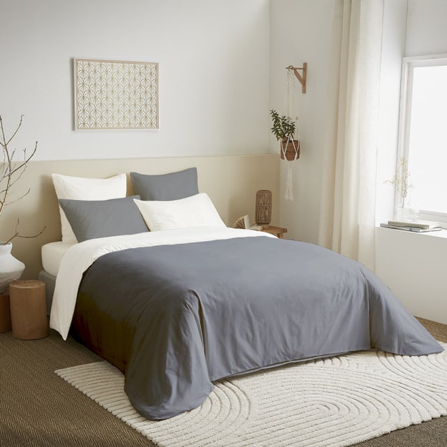 Pack complet 6 pièces Anthracite/Blanc réversible housse de couette pour lit 160 x 200 cm