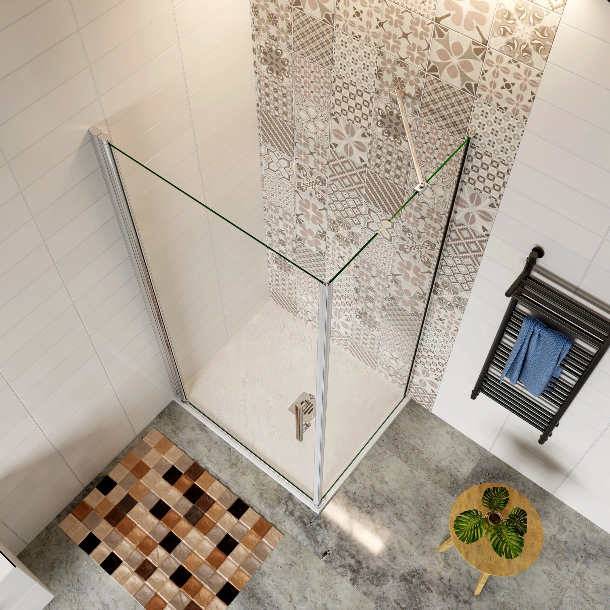 197cm Box Doccia Angolare Porta Battente Vetro 6mm Temperato Anticalcare con Barra Stabilizzatrice Misura 80x100cm - 3