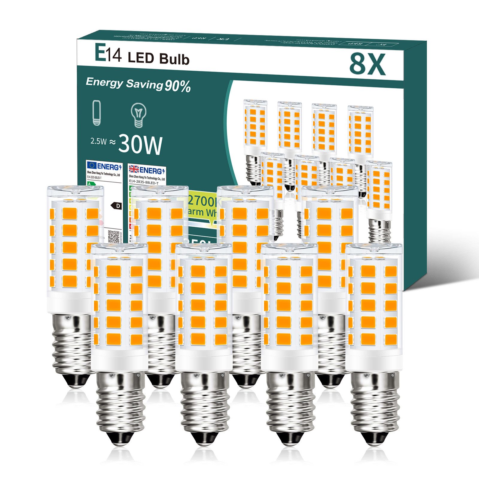 ZMH Żarówka LED E14 w stylu vintage, 8 szt., 2700 K, szkło retro, 2,5 W, energooszczędna, E14, 8 sztuk