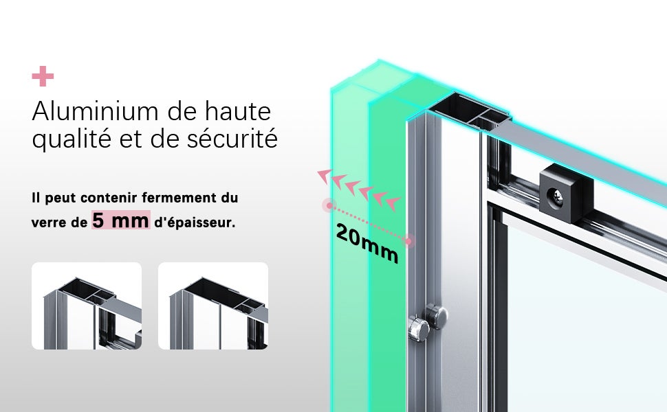 SIRHONA Cabine de douche 90x90x185 cm coulissante à double ouverture, porte en verre à 2 panneaux fixes de 5mm, finition chromée - 3