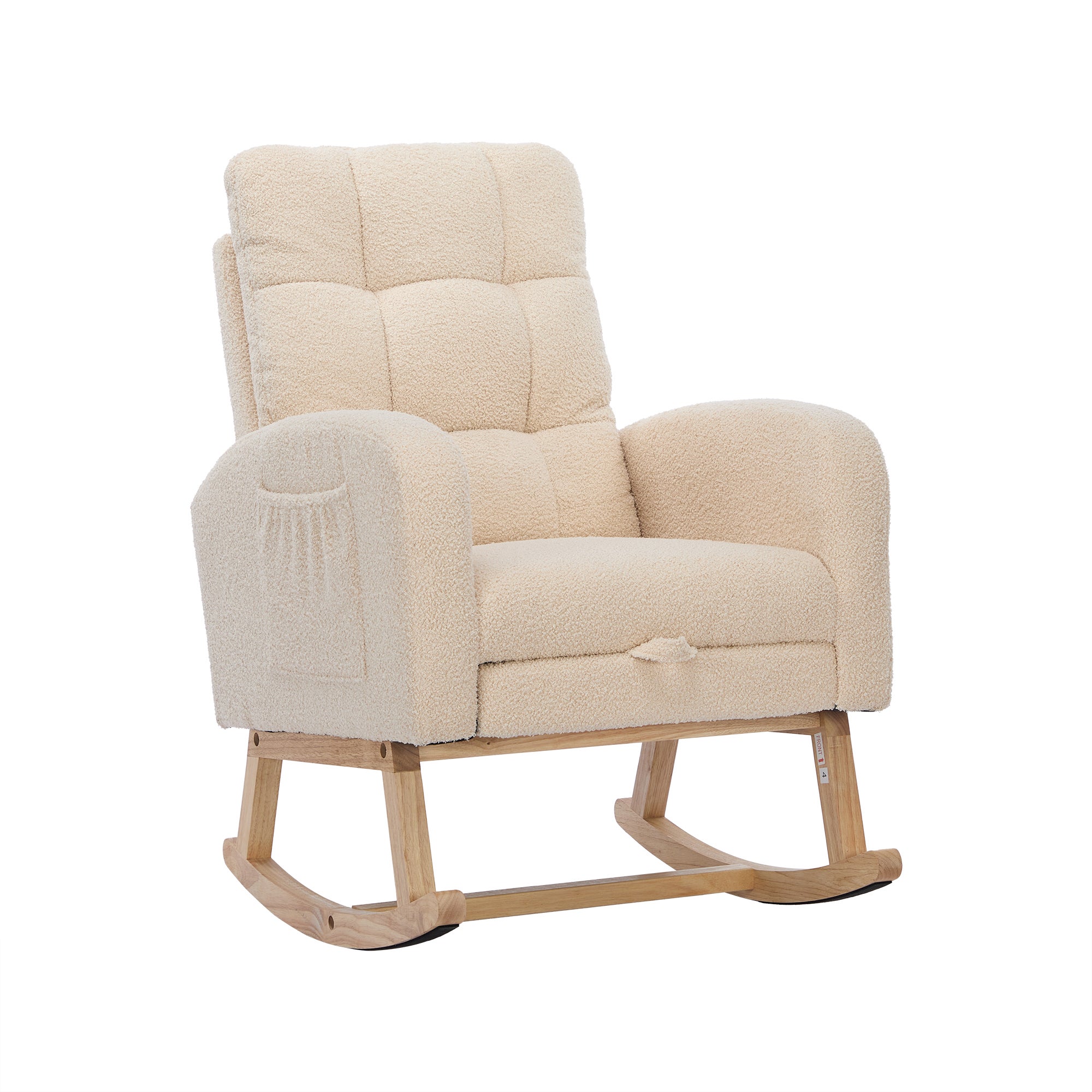 Fauteuil à bascule en velours teddy avec repose-pièds et accoudoirs - 132 x 50 x 99 cm - Structure en bois massif - Beige - 8