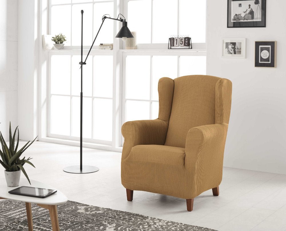 ESTORALIS | Funda Sillon Tejido Elastico Resistente | Para Sillon Orejero | Tamaño ( de 70 a 110 cm. ) Modelo BERTA Color Beige - 2