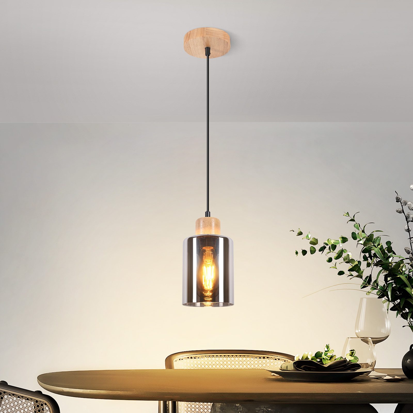 Lámpara Colgante LED De Madera Para Comedor – Regulable En Altura Y Color | Iluminación Moderna Lineal