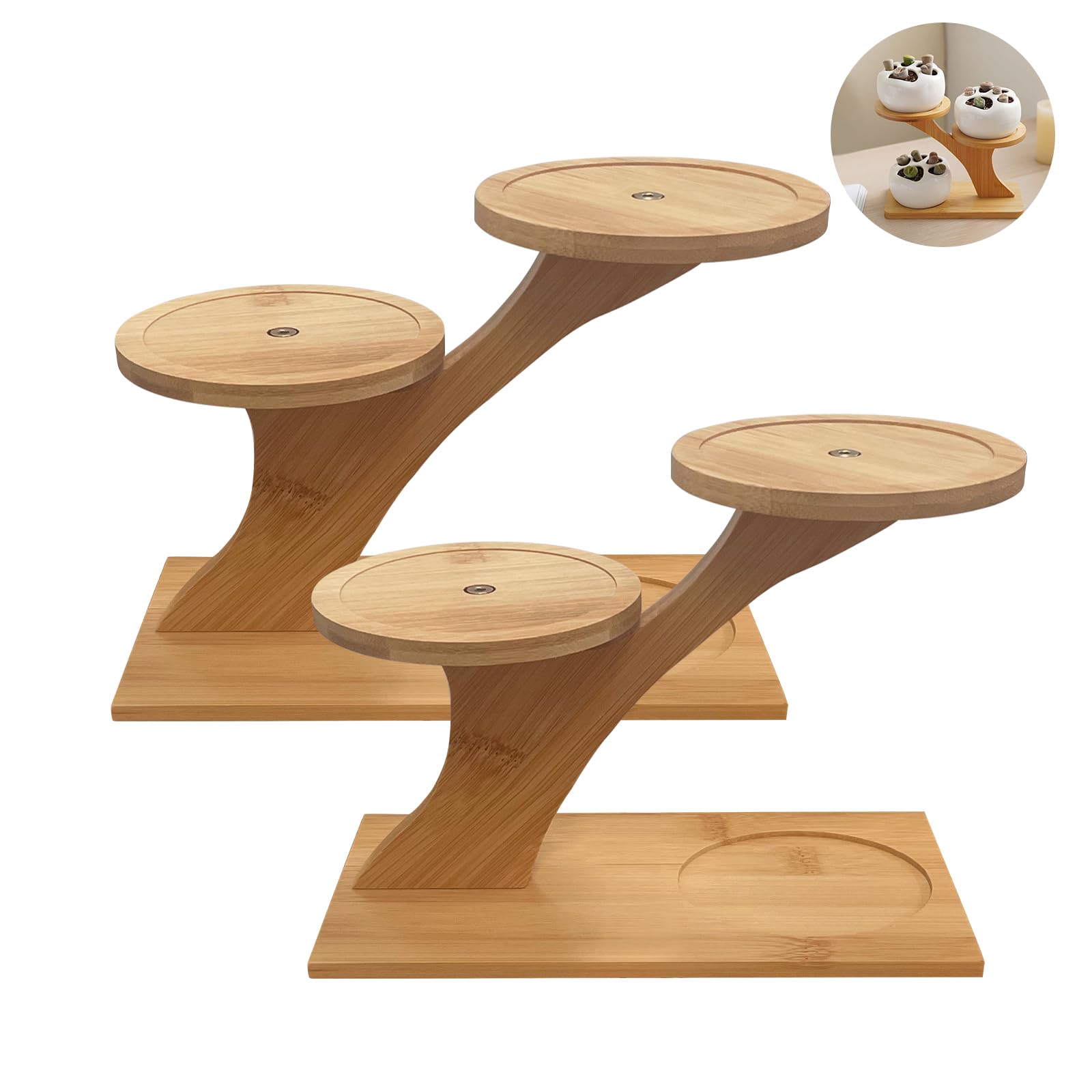 Set Di 2 Supporti Per Piante In Bambù – Regolabili In Larghezza E Altezza (20-30 Cm), Stile Mid-Century, Beige, Per Interni E Balcone - 2