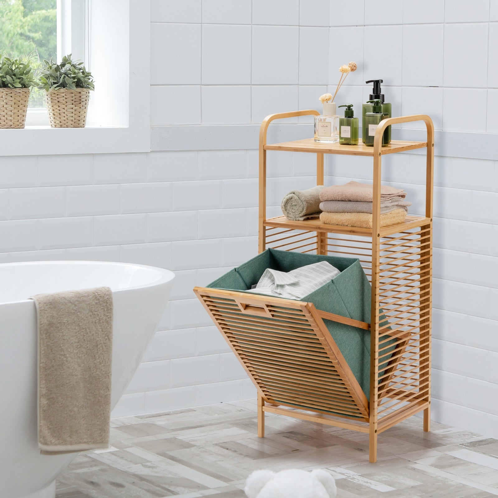 Best Meuble  Cesta De Ropa Sucia Con Estante De Bambú Para Baño Y Lavandería Natural 40,5X33x95,5 Cm , Leroy Merlin
