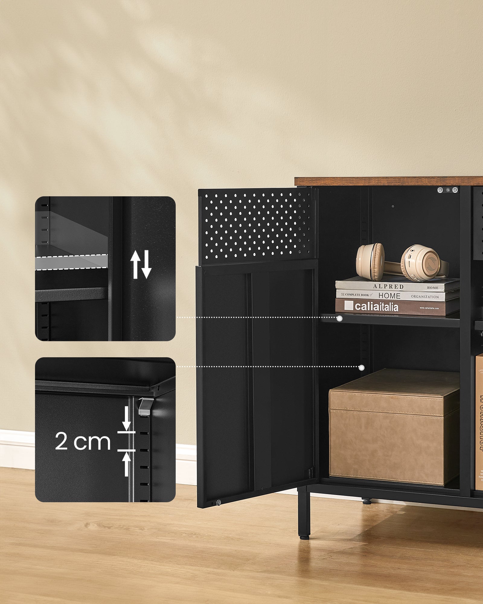 Armoire de Rangement, Étagères Réglables, Marron Rustique et Noir Mat - 6