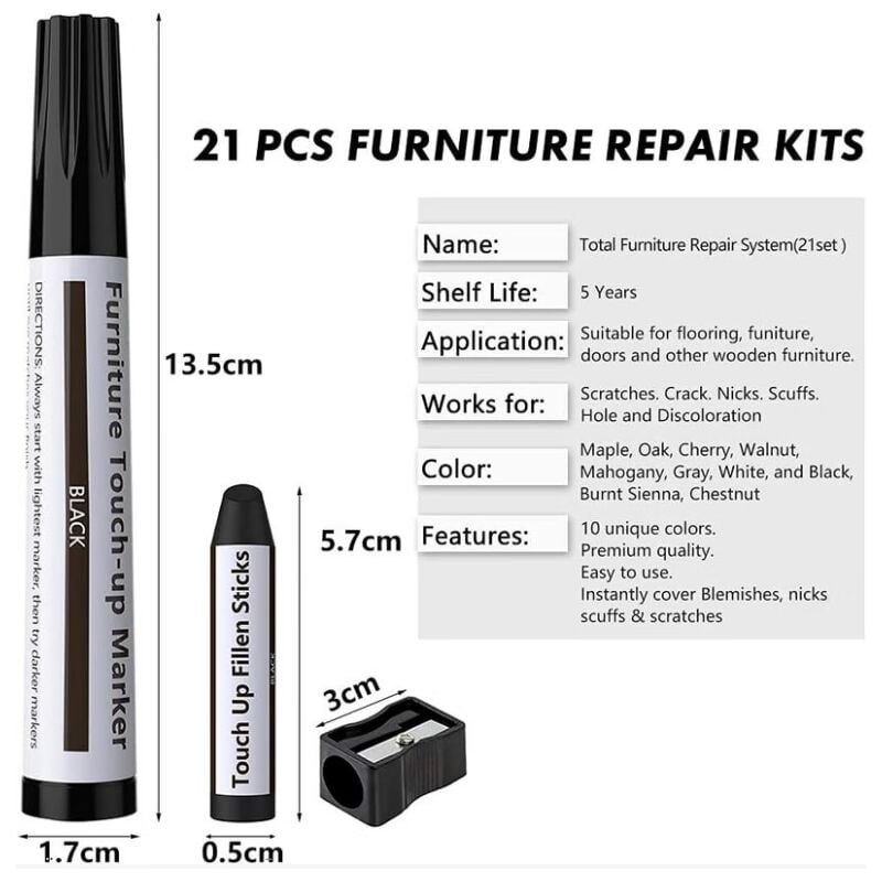 21 pcs Stylos de retouche de Meubles Marqueur feutré Multi-usages Kit de réparation de Meubles pour teintures, égratignures, planchers de bois - 2