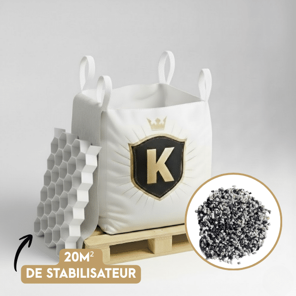 KIT Graviers blanc et noir + dalles stabilisatrices = 1 Big Bag gravier blanc et noir 8/12 1,5T [environ 20m2] + 20m2 dalles - Livraison PREMIUM