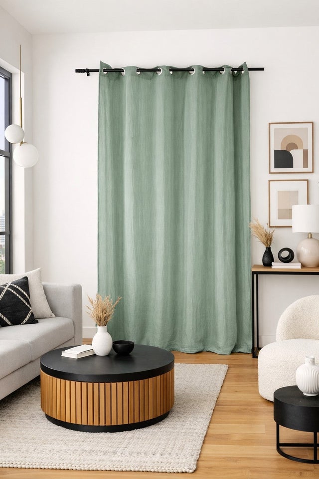 Rideau Double Gaze de Coton - Vert - 135x240 / Vert amande