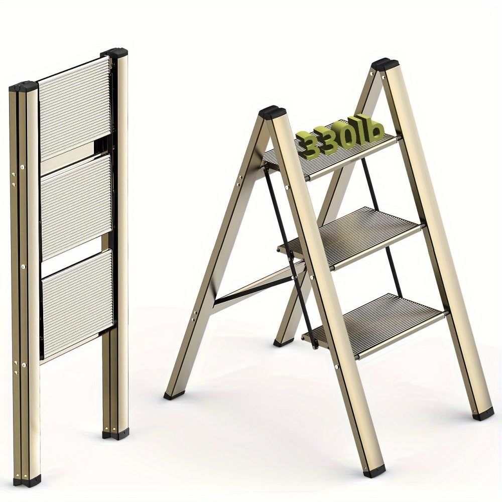 Escabeau pliant 3 marches avec larges pédales antidérapantes, léger, portable, 150 kg, maison et cuisine - 3