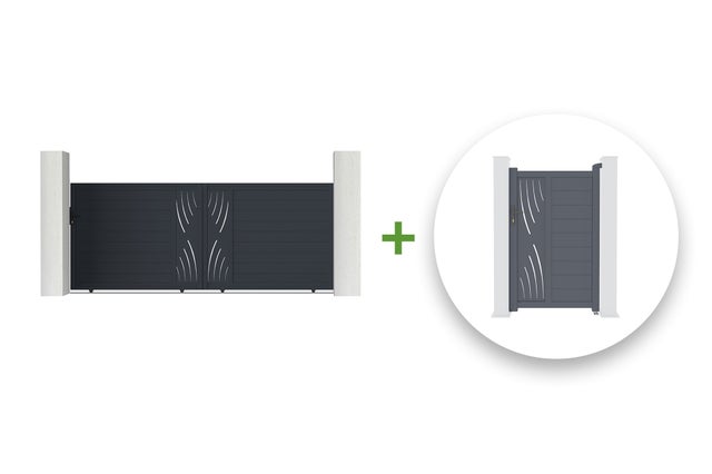 Portail coulissant 4m VELETA H.160cm + Portillon 1m VELETA H.160cm aluminium gris