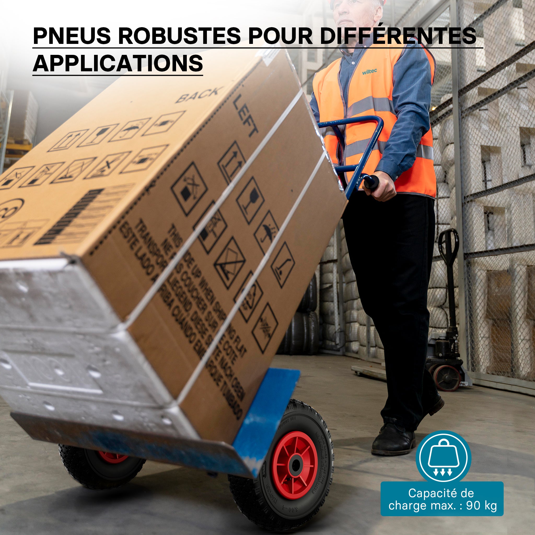 Roue complète 3.00-4 pour Diable – 255 x 255 x 85 mm – Avec Chambre à air et Jante – Valve coudée TR87 – capacité de charge max. 90 kg –… Wiltec - 2