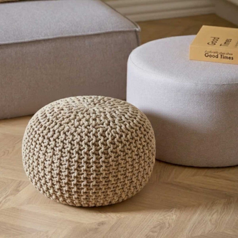 Pouf rond tricot 40x30cm - Ornami - 2